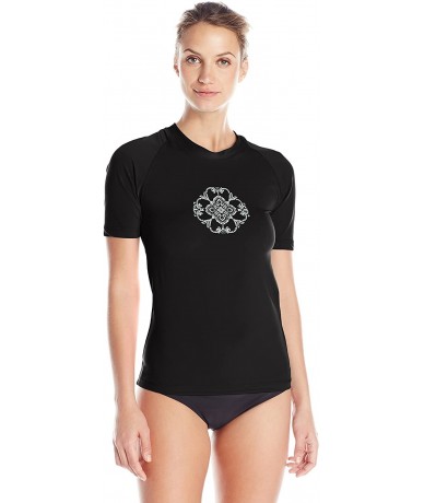 Rash Guards Women's Marina UPF 50+ Short Sleeved Active Rashguard & Workout Top - Ibiza Black - CQ11UBTLL6T $41.25