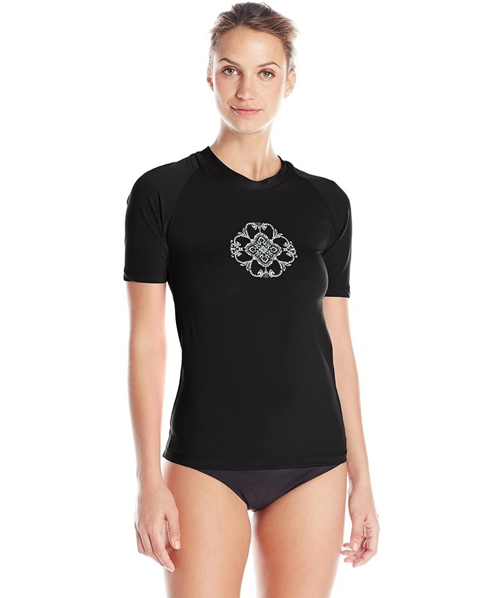 Rash Guards Women's Marina UPF 50+ Short Sleeved Active Rashguard & Workout Top - Ibiza Black - CQ11UBTLL6T $41.25