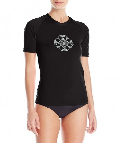 Rash Guards Women's Marina UPF 50+ Short Sleeved Active Rashguard & Workout Top - Ibiza Black - CQ11UBTLL6T $41.25