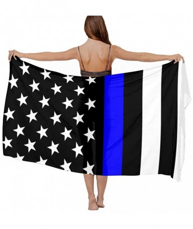 Cover-Ups Women Fahion Swimsuit Bikini Cover Up Sarong- Party Wedding Shawl Wrap - Usa American Thin Blue Line Flag - CE19C6N...