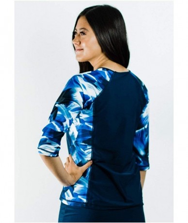 Rash Guards Modest Rash Guard 3/4 Sleeve Swim Shirt (S-XXXL) UPF 50+ - Navy Wave/Navy - Loose Fit - CK19DLAG09X $81.25