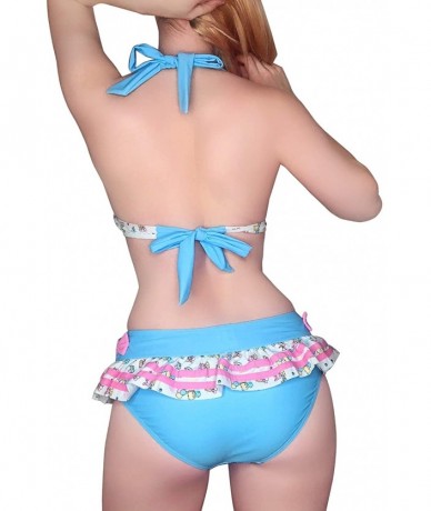 Sets Ruffle Halter V-Neck Bikini Set Two-Piece Swimwear Bathing Suit Swimsuit - Baby Cuties - Blue - CV190HGTN9E $58.56