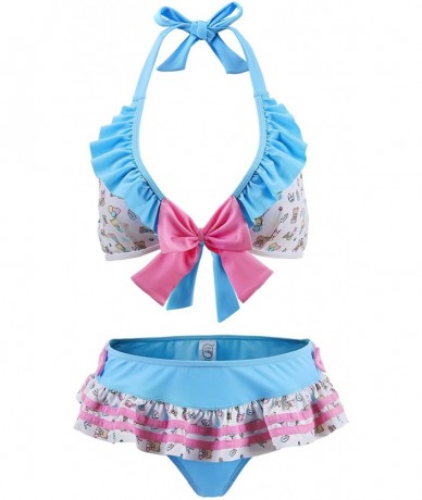 Sets Ruffle Halter V-Neck Bikini Set Two-Piece Swimwear Bathing Suit Swimsuit - Baby Cuties - Blue - CV190HGTN9E $58.56