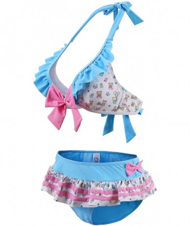 Sets Ruffle Halter V-Neck Bikini Set Two-Piece Swimwear Bathing Suit Swimsuit - Baby Cuties - Blue - CV190HGTN9E $58.56