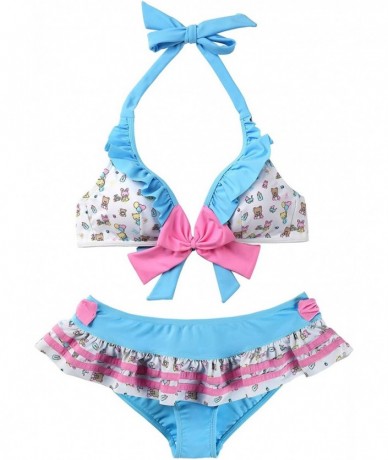 Sets Ruffle Halter V-Neck Bikini Set Two-Piece Swimwear Bathing Suit Swimsuit - Baby Cuties - Blue - CV190HGTN9E $58.56