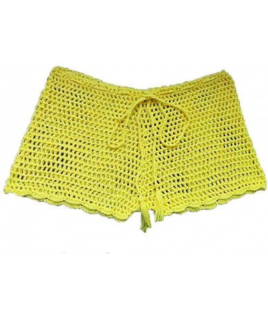 Cover-Ups Women Knitted Crochet Shorts Beach Cover Up Shorts Bikini Bottom Solid Color Woven Cover Up Pants for Swimwear Yell...