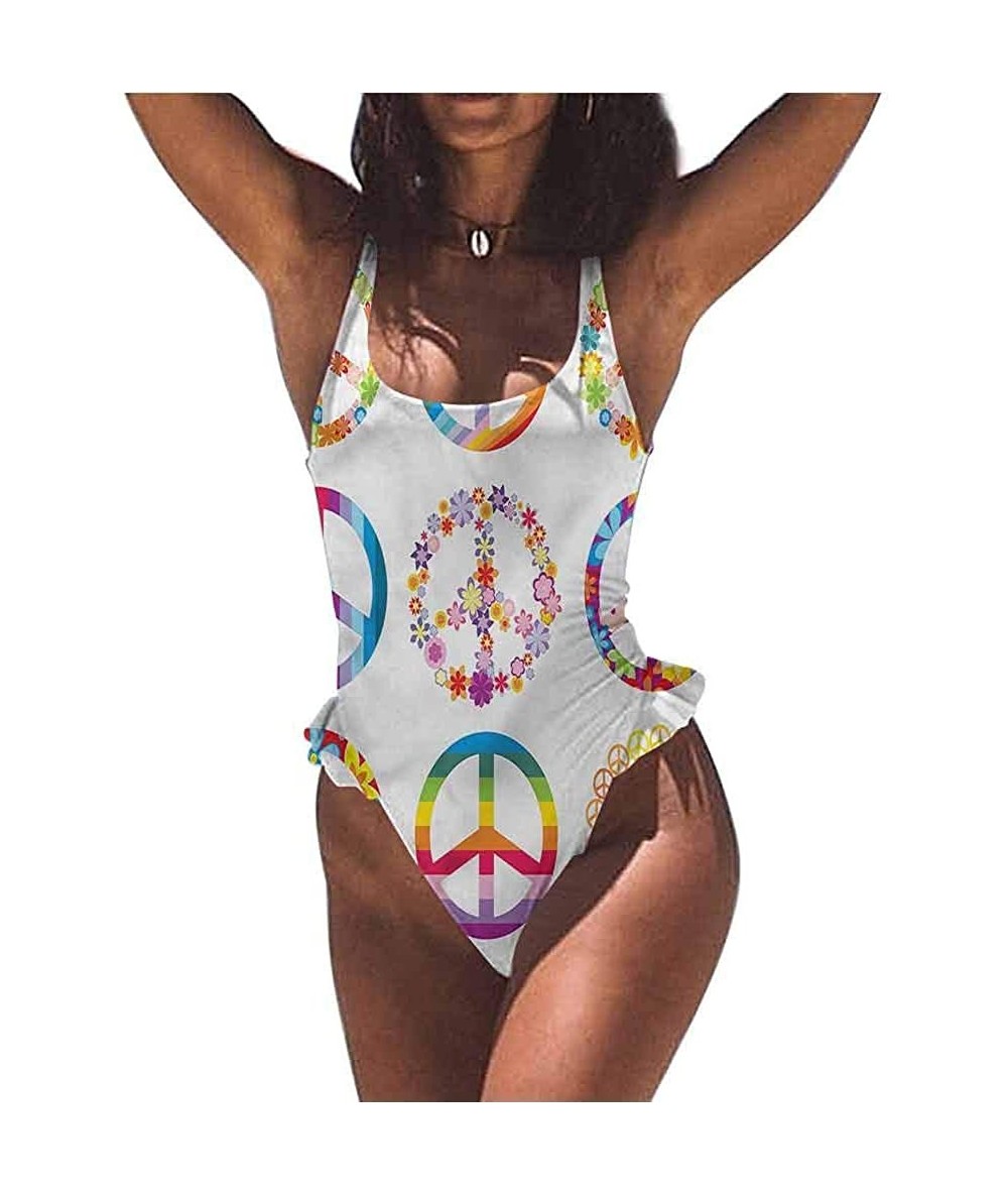 Bottoms Triangle Bikini Sets Groovy- Peace Sign with Flower Great for Pool Party - Multi 05-one-piece Swimsuit - C819E7E7WQK ...