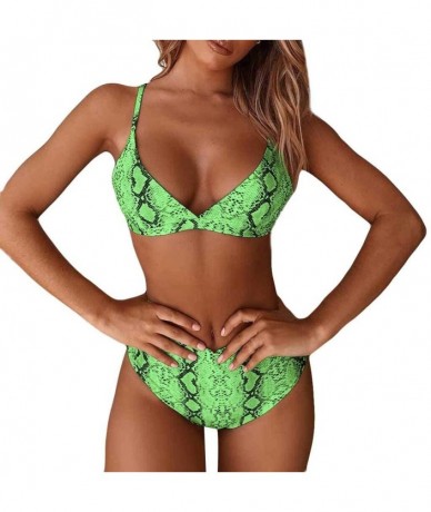 Sets Bikini Swimsuit for Women- Sexy Snake Skin Printing V-Neck Push Up Removable Beach Swimwear Bathing Suit - Green - CT18R...