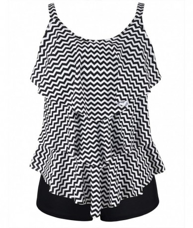 Sets Women's Tankini Set Ruffle Swimwear Two Pieces Swimsuit - Black&white Stripe - CS18M03K00O $48.22