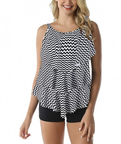 Sets Women's Tankini Set Ruffle Swimwear Two Pieces Swimsuit - Black&white Stripe - CS18M03K00O $48.22