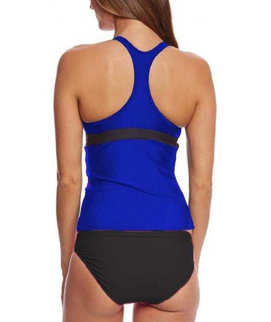 Sets Women's Racerback Solid Tankini Top Swimsuit Black Simply Bathing Suits - Blue - CO18A4KRK7Y $44.10