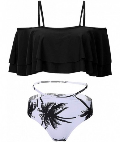 Sets Women Two Piece Swimsuit High Waisted Off Shoulder Ruffled Bikini Set - Bk Tree-1 - CD188KG8YO9 $47.93