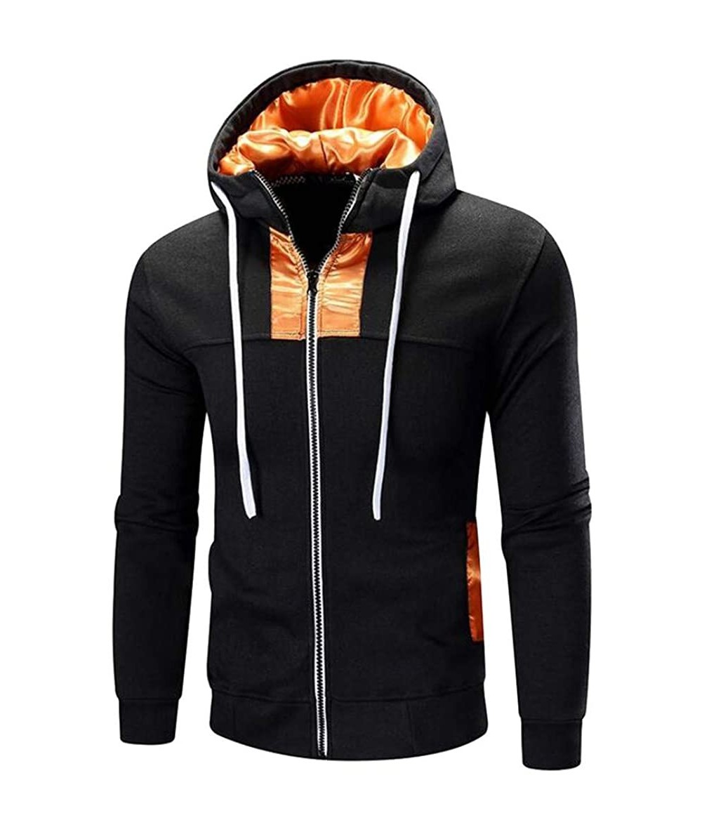 Rash Guards Blouse- Men Autumn Long Sleeve Patchwork Hoodie Hooded Sweatshirt Top Tee Outwear Blouse - Black - CT18X4OZ6R2 $3...