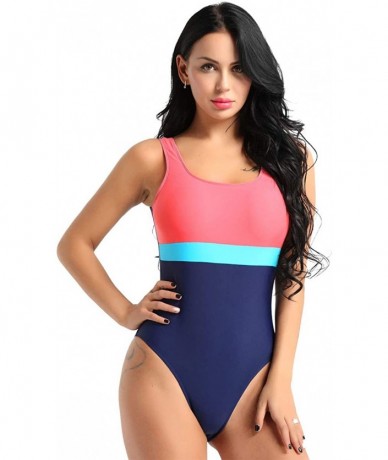 Racing Women's One Piece Athletic Bathing Suit Color Block Swimsuit Sport Training Suit - CY18RSU635Q $37.87