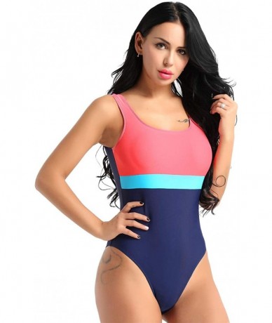 Racing Women's One Piece Athletic Bathing Suit Color Block Swimsuit Sport Training Suit - CY18RSU635Q $37.87