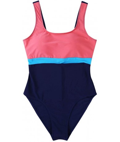 Racing Women's One Piece Athletic Bathing Suit Color Block Swimsuit Sport Training Suit - CY18RSU635Q $37.87