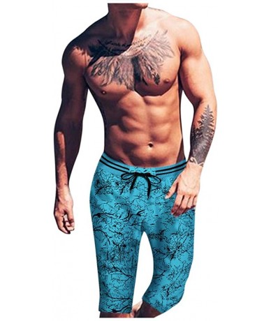 Board Shorts Men's Beach Shorts Quick Dry Waterproof Sports Shorts Bathing Suit Swim Trunks 2018 on - Tree Print - Blue - CT1...