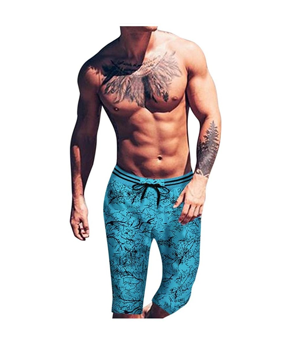 Board Shorts Men's Beach Shorts Quick Dry Waterproof Sports Shorts Bathing Suit Swim Trunks 2018 on - Tree Print - Blue - CT1...