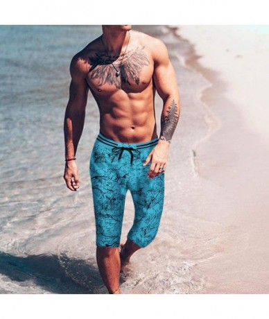 Board Shorts Men's Beach Shorts Quick Dry Waterproof Sports Shorts Bathing Suit Swim Trunks 2018 on - Tree Print - Blue - CT1...