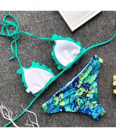 Sets Women's Sexy Triangle Bathing Two Pieces Swimsuit Bikini Leopard Print Revealing Thong Beachwear Filled Bra Sets Green -...