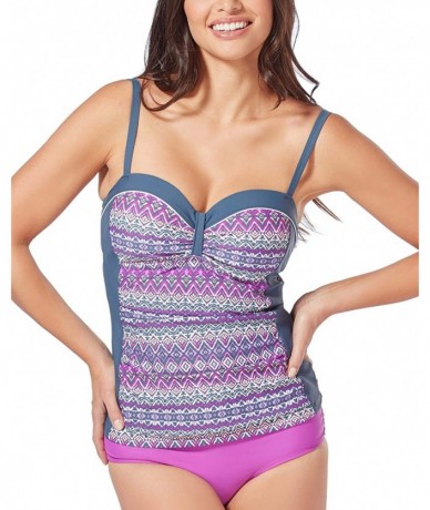 Tankinis Women's Island Vibe Side Panel Bandeaux Tankini Top - Berry - CP1969G8UUQ $54.45