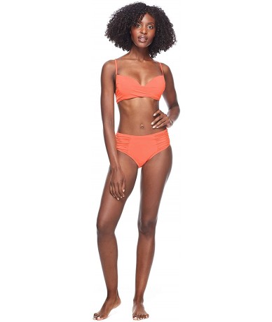 Bottoms Women's Alessia Hi Waist Ruched Bikini Bottom Swimsuit- Lipstick- X-Small - CB18Z065AHX $68.30