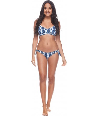 Tankinis Women's Sash Tie Side Med Bikini Bottom Swimwear - Caicos Wisdom Blue Print - CT18Z09U2ET $39.27