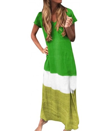 Cover-Ups Plus Size Maxi Dresses-Womens Gradient Color Block Tie-Dyed V Neck Short Sleeve Summer Loose Long Dress - Green - C...