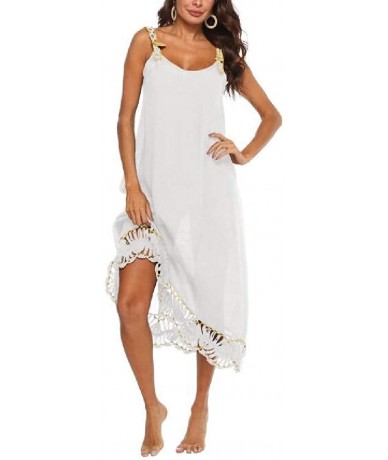 Cover-Ups Spaghetti Strap Beach Dress Crochet Sexy Cover Up Swimwear Beachwear - White - C8199EA9928 $38.89