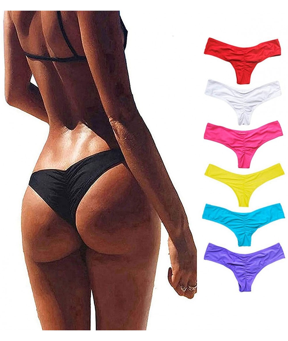 Bottoms Women's Sexy Bikini Thong Bottom Ruched Brazilian Beachwear Cheeky Swimwear - Pink - CC19CDGU4TW $23.37