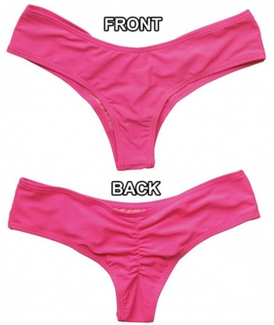 Bottoms Women's Sexy Bikini Thong Bottom Ruched Brazilian Beachwear Cheeky Swimwear - Pink - CC19CDGU4TW $23.37