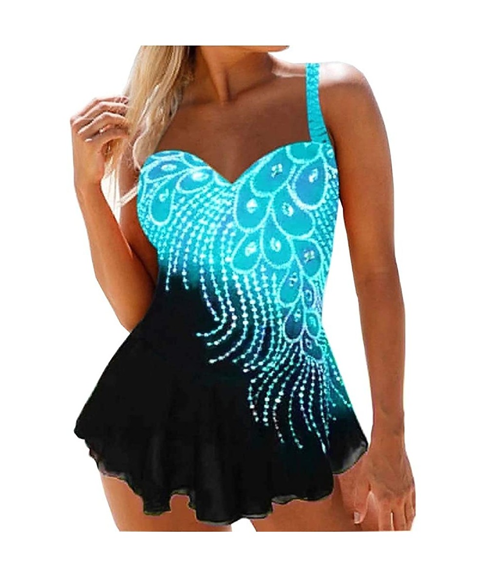 Sets Women Feather Sequins Print Tankini Swimwear Set Tummy Control Swimming Bathing Plus Size S-5XL - Green - C1199Y56KZQ $4...