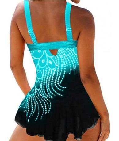 Sets Women Feather Sequins Print Tankini Swimwear Set Tummy Control Swimming Bathing Plus Size S-5XL - Green - C1199Y56KZQ $4...