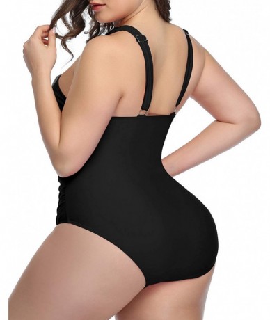 One-Pieces Womens Plus Size Swimsuits One Piece Tummy Control Front Cross Bathing Suits Keyhole Swimwear - Black - CY194TEEY7...