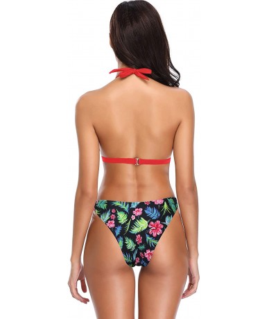 Sets Women's Tie Side Triangle Bikini Two Piece Swimsuit - Rose Red - C018NZAC3RW $48.36