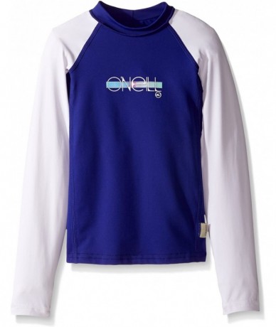 Rash Guards Girls Premium Skins Upf 50+ Long Sleeve Rash Guard - Cobalt/Cobalt/White - C912NH9CSXV $41.27