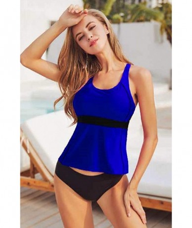 Sets Women's Racerback Solid Tankini Top Swimsuit Black Simply Bathing Suits - Blue - CO18A4KRK7Y $44.10