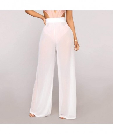 Cover-Ups Women See Through Mesh Flare Cover up Pants Elastic Waist Wide Leg Palazzo Trousers Swimsuit Bikini Bottom Cover up...