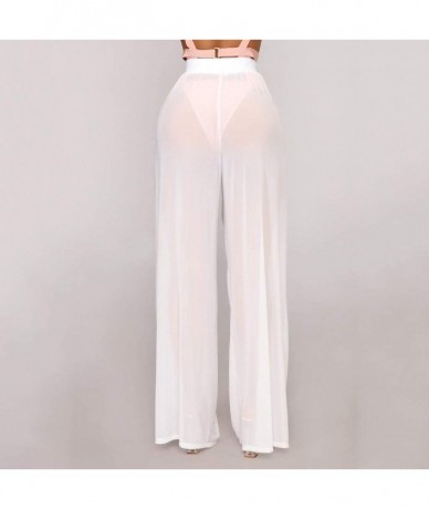 Cover-Ups Women See Through Mesh Flare Cover up Pants Elastic Waist Wide Leg Palazzo Trousers Swimsuit Bikini Bottom Cover up...