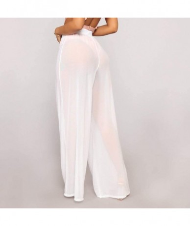 Cover-Ups Women See Through Mesh Flare Cover up Pants Elastic Waist Wide Leg Palazzo Trousers Swimsuit Bikini Bottom Cover up...