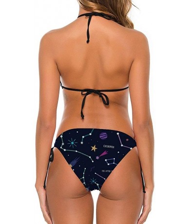 Sets Women Girl Two Piece Adjustable Halter Bikini Set Swimwear Bathing Suits - Cotton Astronomical Constellation - C9198XLT0...