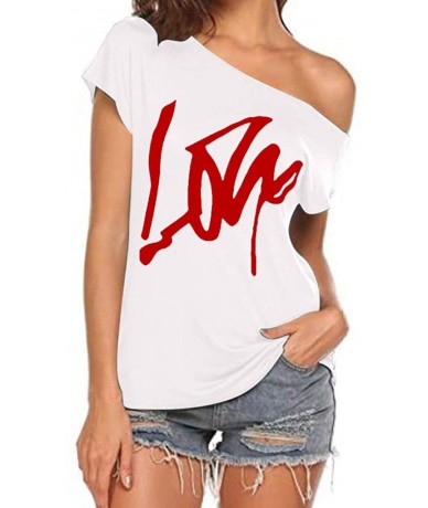 One-Pieces Off Shoulder Love Womens Graphic T Shirt Tops - White - CQ19CA6C6ML $19.63