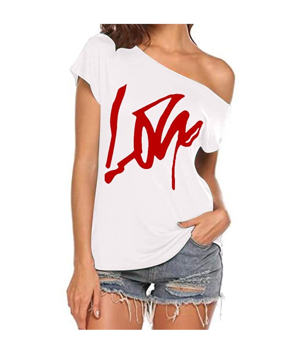 One-Pieces Off Shoulder Love Womens Graphic T Shirt Tops - White - CQ19CA6C6ML $19.63