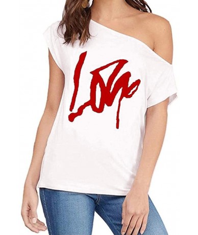 One-Pieces Off Shoulder Love Womens Graphic T Shirt Tops - White - CQ19CA6C6ML $19.63