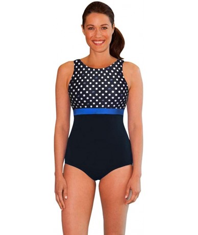 One-Pieces Chlorine Resistant Swimmer Dot Print Block High Neck One Piece Swimsuit Size 14 Black/White - CS18A42GA74 $78.68