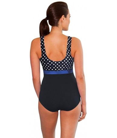 One-Pieces Chlorine Resistant Swimmer Dot Print Block High Neck One Piece Swimsuit Size 14 Black/White - CS18A42GA74 $78.68