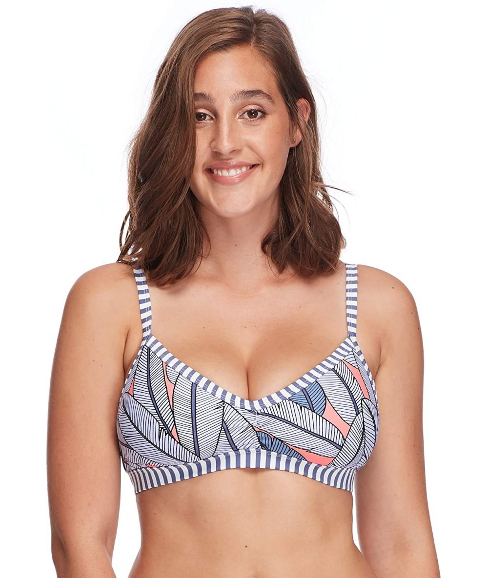 Tops Women's Drew D- DD- E- F Cup Bikini Top Swimsuit with Adjustable Tie Back - Freedom Print - C51869897GM $83.87