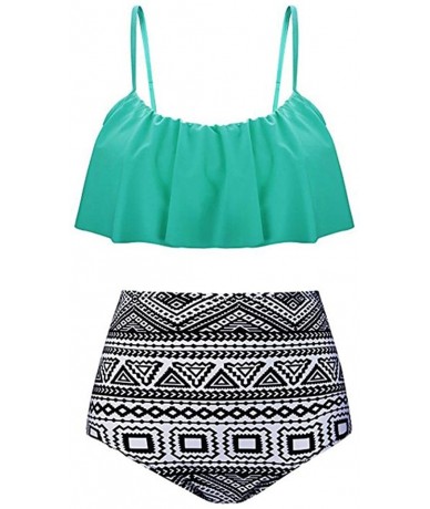 Sets Teen Girls High Waist Swimsuit Summer Two Piece Bathing Suit Skinny Bikini Sets - Best Sale-mint Green - CS18ELXMTW9 $24.43