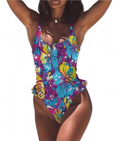 Bottoms Halter Bikini Bathing Suits Hawaii- Flower Art So Unique and Different - Multi 08-one-piece Swimsuit - CG19E6W6DTK $7...