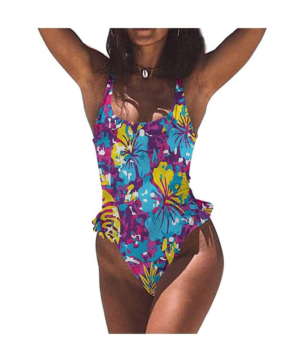 Bottoms Halter Bikini Bathing Suits Hawaii- Flower Art So Unique and Different - Multi 08-one-piece Swimsuit - CG19E6W6DTK $7...